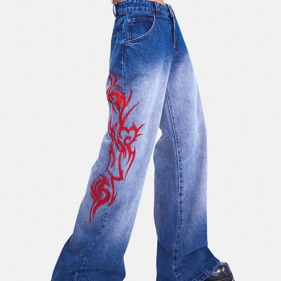 Jaded London NWOT Low Rise Skater Fit Jeans With Tattoo Placement Print - Picture 3 of 4